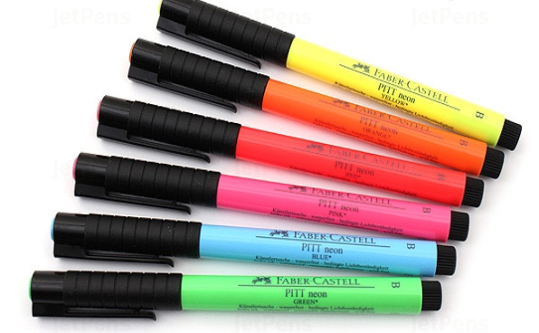 SET 6 PITT ARTIST PENS BRUSH NEON FABER CASTELL