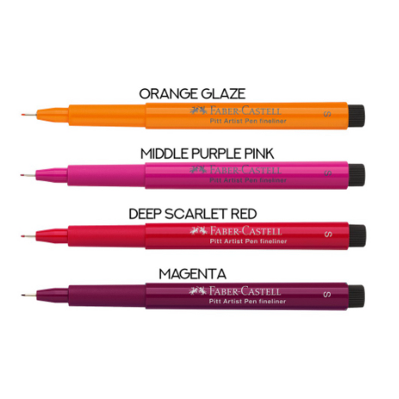 SET 4 PITT ARTIST PENS FINELINER COLORES CALIDOS FABER CASTELL