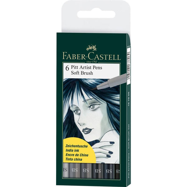 SET 6 PITT ARTIST PENS SOFT  BRUSH FABER CASTELL