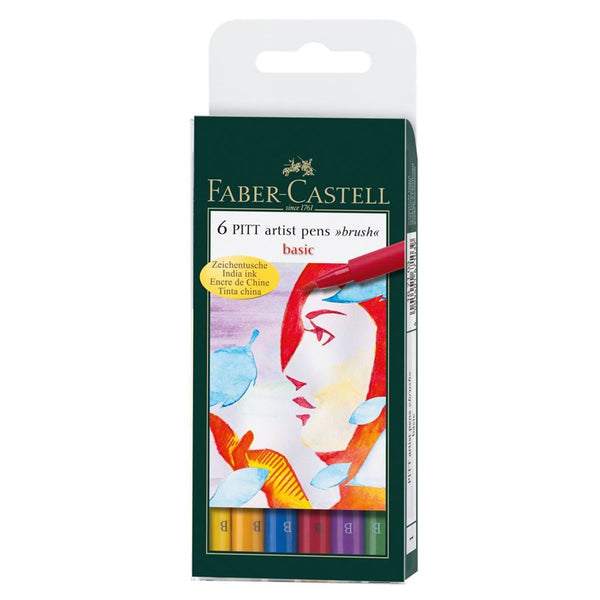 SET 6 PITT ARTIST PENS BRUSH BASIC FABER CASTELL