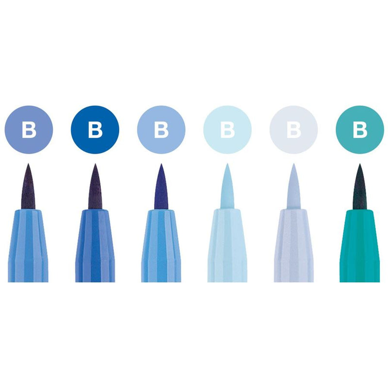 SET 6 PITT ARTIST PENS BRUSH SHADES OF BLUE FABER CASTELL