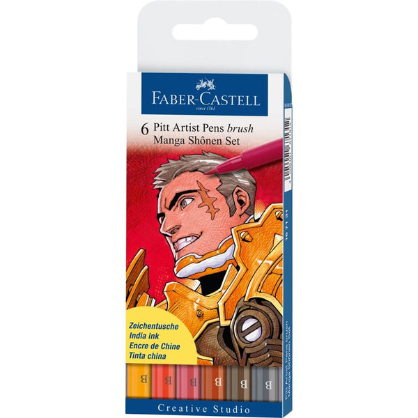 SET 6 PITT ARTIST PENS BRUSH MANGA SHONEN SET FABER CASTELL