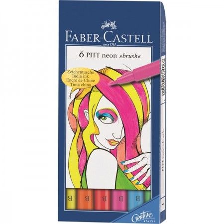 SET 6 PITT ARTIST PENS BRUSH NEON FABER CASTELL