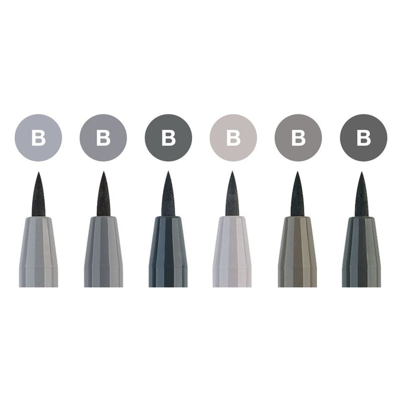 SET 6 PITT ARTIST PENS BRUSH SHADES OF GREY FABER CASTELL