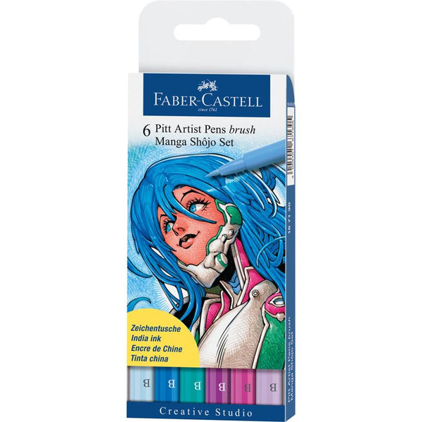 SET 6 PITT ARTIST PENS BRUSH MANGA SHOJO FABER CASTELL