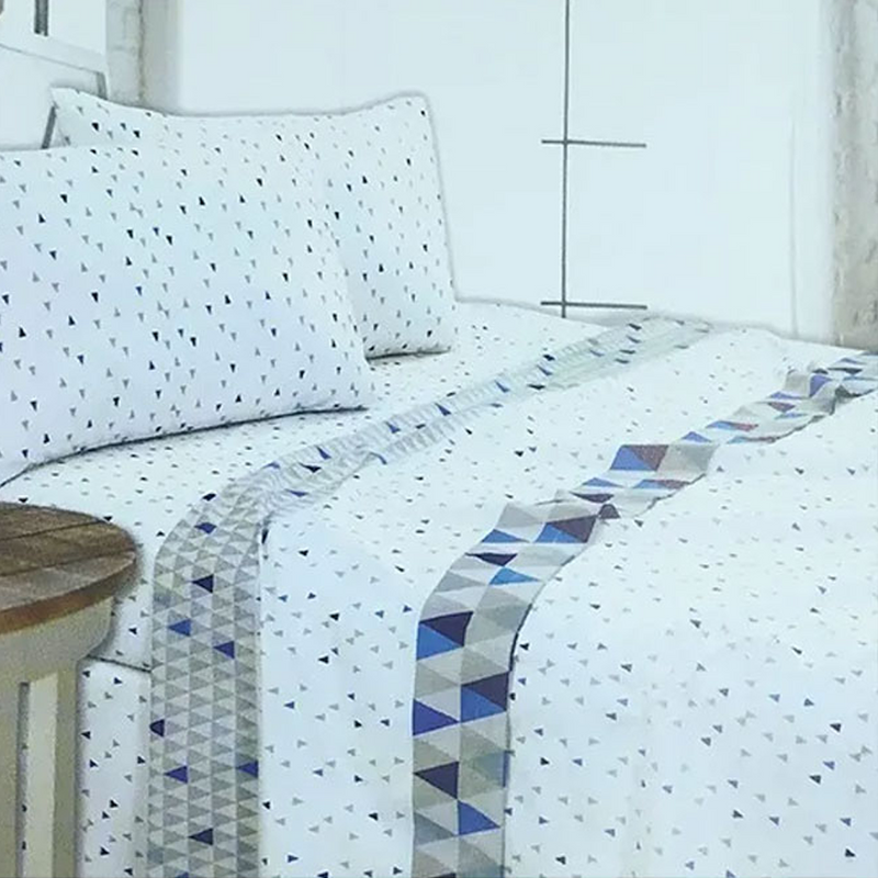 JUEGO DE SÁBANAS ZARINA COLLECTION 1,5 PLAZA – ESTAMPADA CELESTE BEIGE – ZAHR.