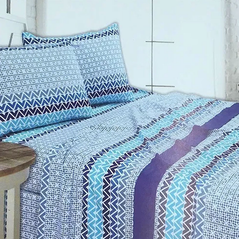 JUEGO DE SÁBANAS ZARINA COLLECTION 1,5 PLAZA – ESTAMPADA CELESTE BEIGE – ZAHR.
