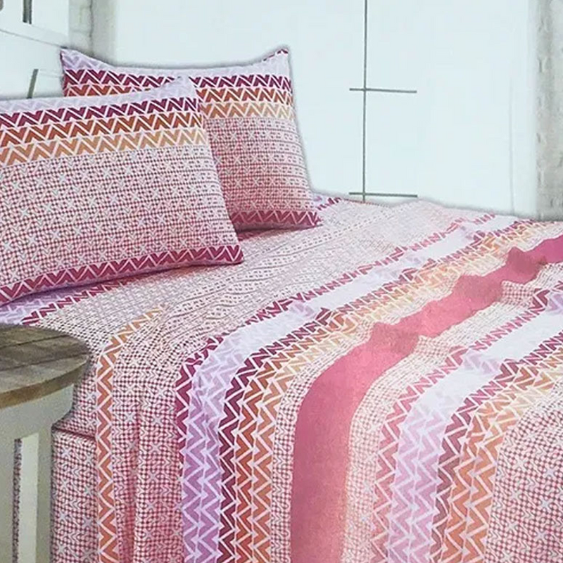 JUEGO DE SÁBANAS ZARINA COLLECTION 1,5 PLAZA – ESTAMPADA CELESTE BEIGE – ZAHR.
