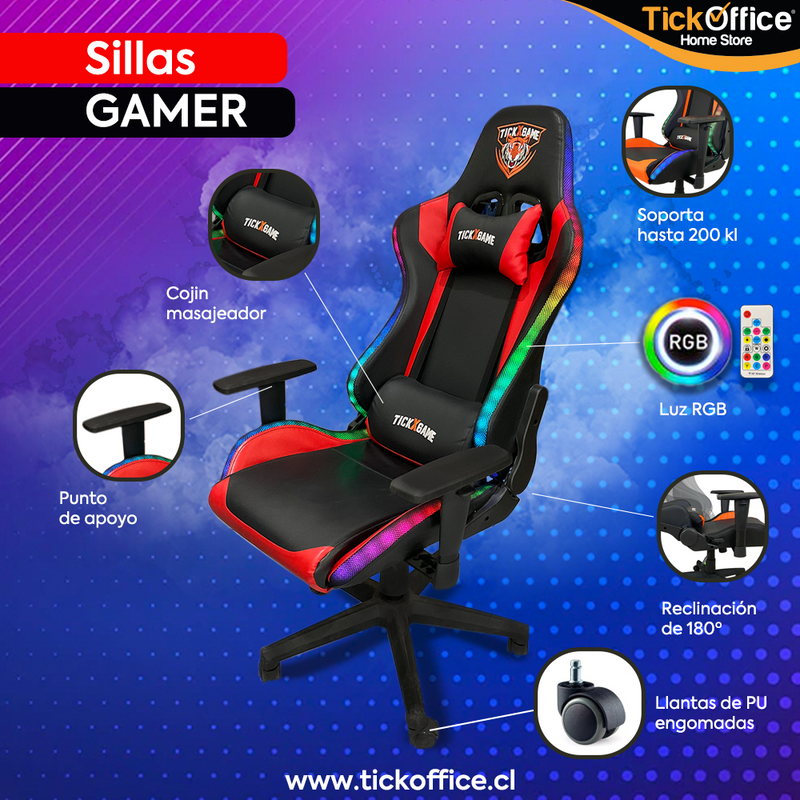 SILLA GAMER LUZ+MASAJE / TICKXGAME