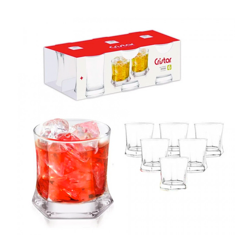 SET 6 VASOS VIDRIO VIVALDI ROCKS CRISTAR 8OZ