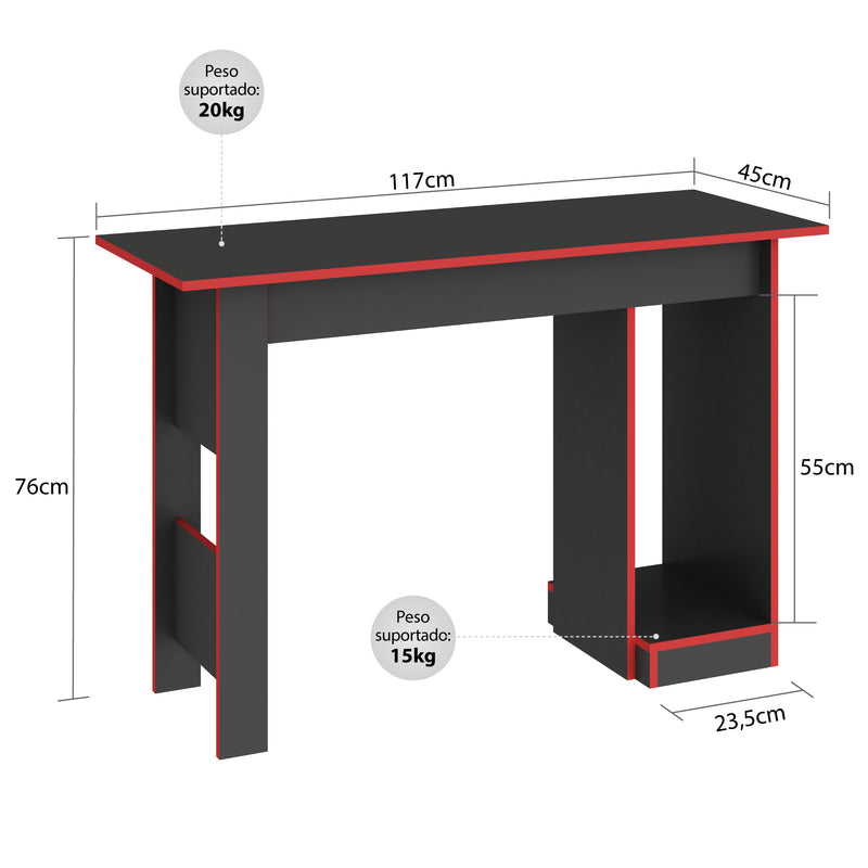 MESA GAMER GRAFITO - ROJO