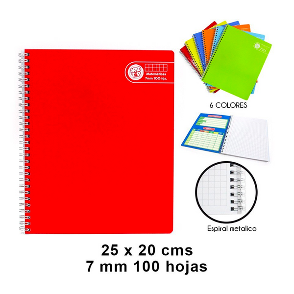 Cuaderno Universitario, Arte Top, 7mm Matem 100hjs Tapa Dura